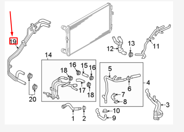 NEW AUDI A3 8V ENGINE COOLANT PIPE 04L121444J ORIGINAL