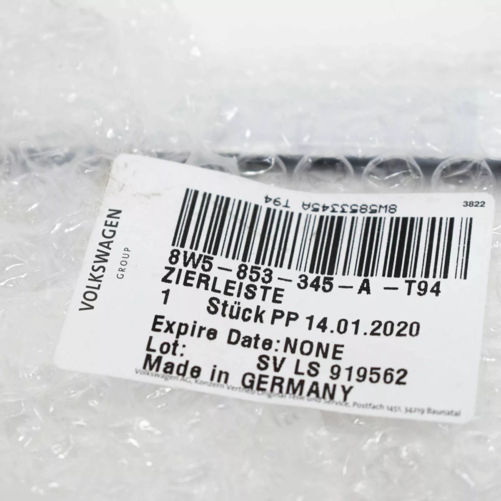 NEW AUDI A4 B9 QUARTER PANEL REVEAL MOLDING LEFT 8W5853345AT94 ORIGINAL