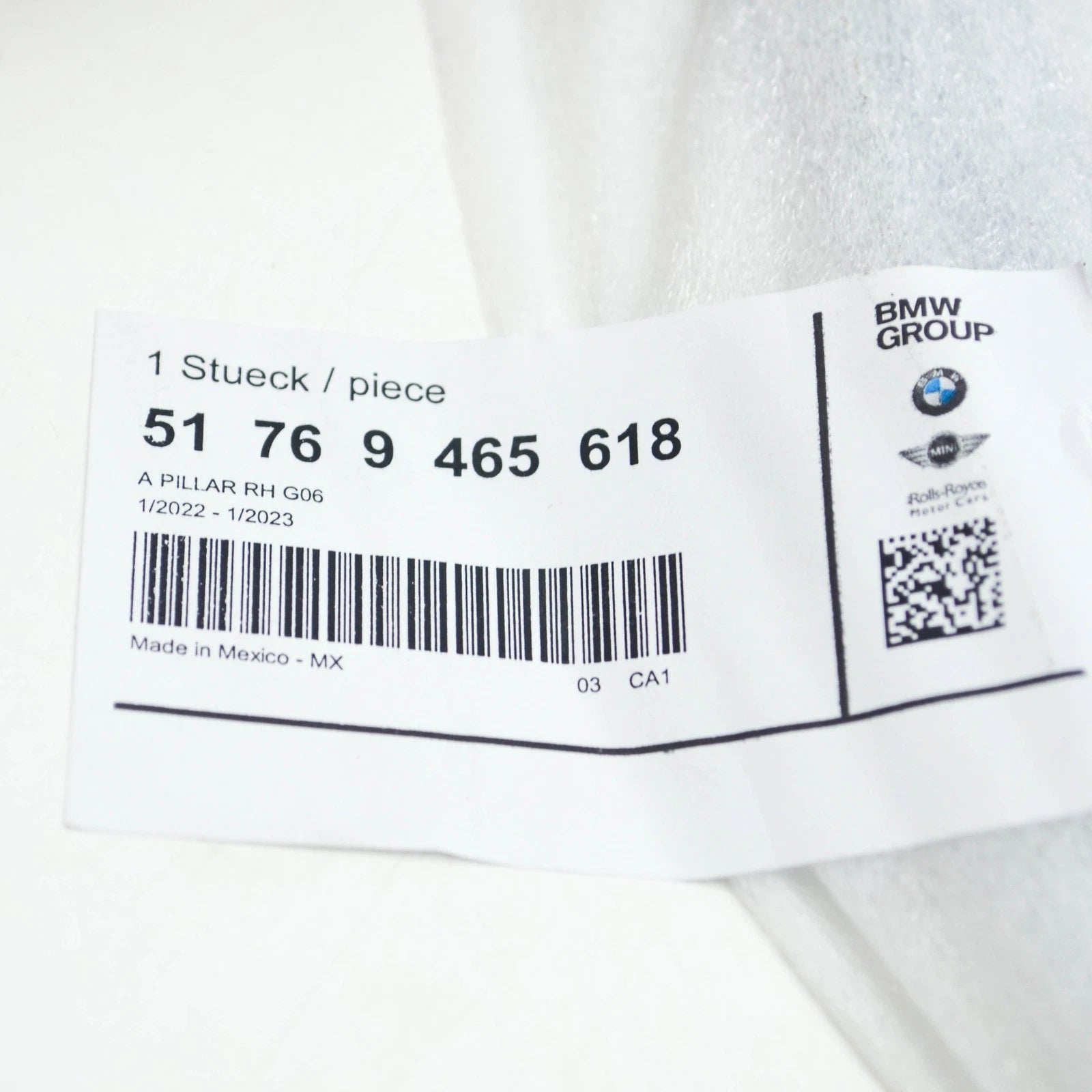 NEW BMW X6 G06 FRONT RIGHT DOOR A-PILLAR GAP SEAL 51769465618 ORIGINAL