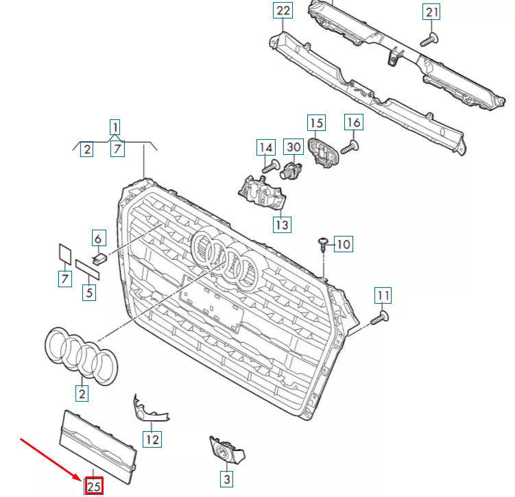 NEW AUDI A5 SPORTBACK 8W6 FRONT GRILLE NUMBER HOLDER 8W6807287BRN4 ORIGINAL
