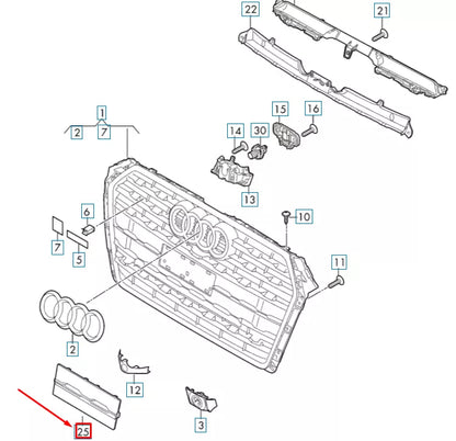 NEW AUDI A5 SPORTBACK 8W6 FRONT GRILLE NUMBER HOLDER 8W6807287BRN4 ORIGINAL