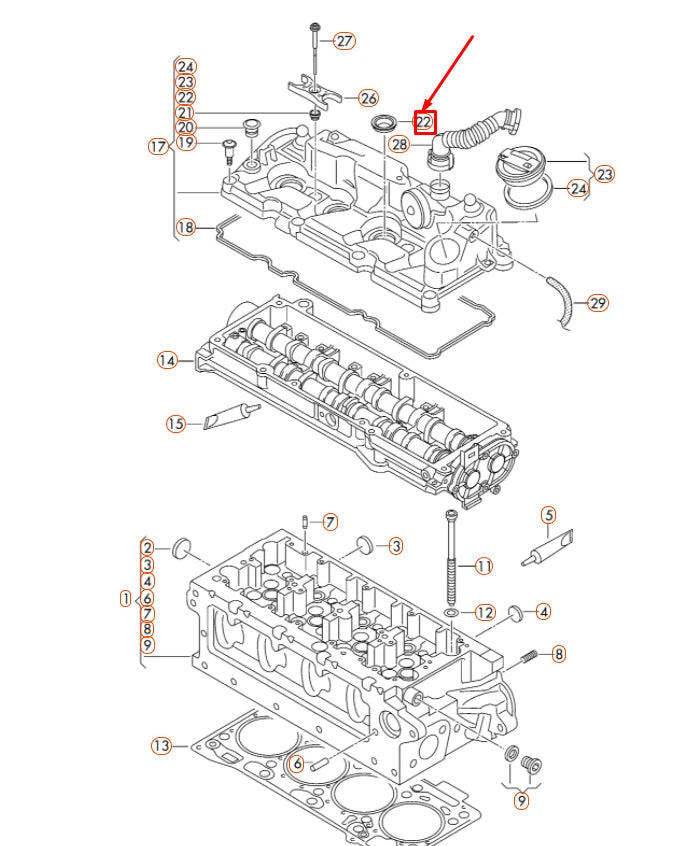 NEW AUDI A1 MK1 ENGINE CYLINDER HEAD COVER O-RING 04L103070B ORIGINAL