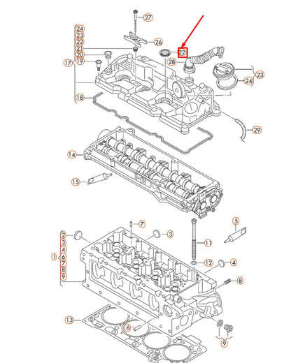 NEW AUDI A1 MK1 ENGINE CYLINDER HEAD COVER O-RING 04L103070B ORIGINAL