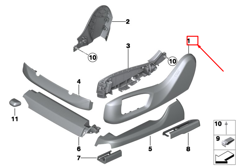 new bmw 5 touring g31 front outer right seat trim 52107405730 original