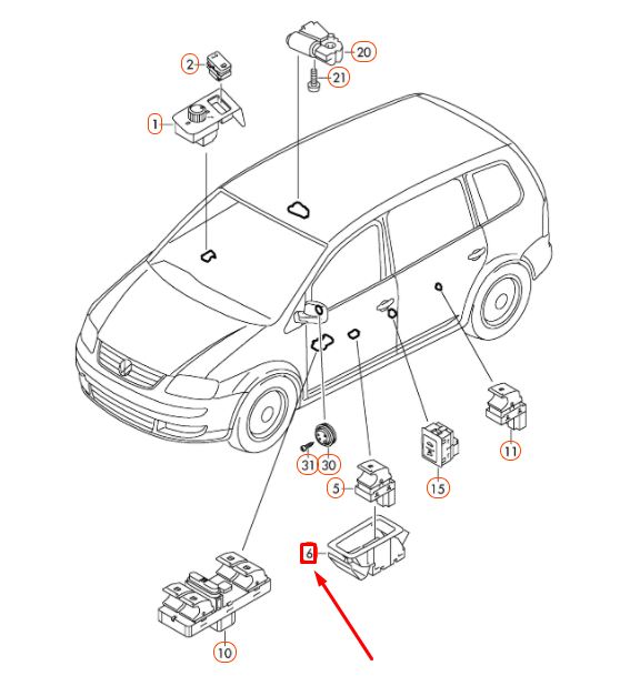 new vw touran 1t fuel tank flap actuation pushbutton trim 1f0959527reh original