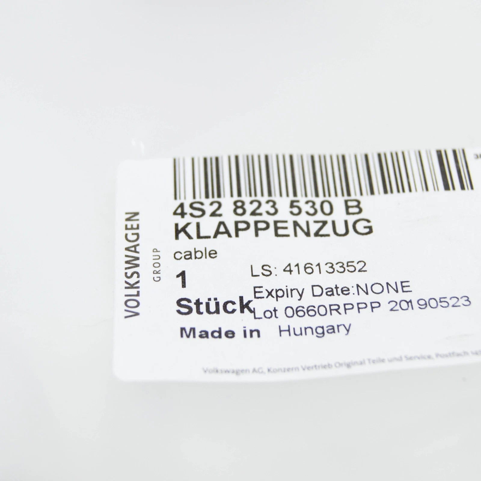 NEW AUDI R8 4S BONNET LOCK CABLE RHD 4S2823530B ORIGINAL