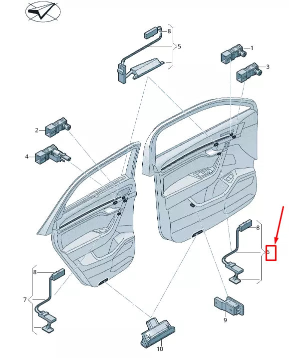 NEW VW TOUAREG CR FRONT LEFT PULL HANDLE AMBIENT LIGHT 760947355AEB2