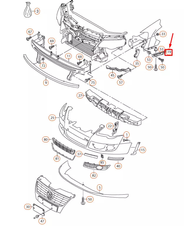 NEW VW PASSAT B6 FRONT BUMPER RIGHT GUIDE PROFILE 3C0807184 ORIGINAL