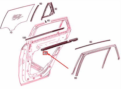 new mb glc x253 rear right door window inside sealing rail a2537350201 original