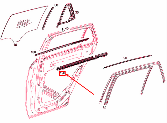 new mb glc x253 rear right door window inside sealing rail a2537350201 original