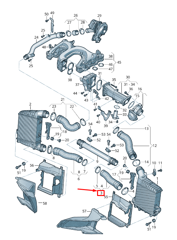 new audi a8 4h left lower engine charging pressure hose 4h0145709n original