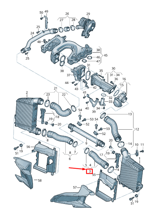 new audi a8 4h left lower engine charging pressure hose 4h0145709n original