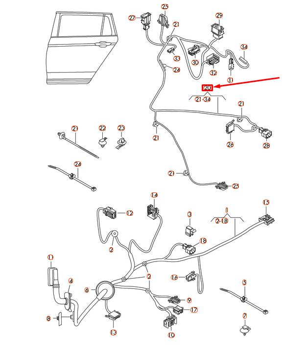 new vw passat 3g b8 rear right door trim panel wiring harness 3g0971690d