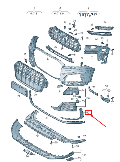 new audi q7 4m front right bumper grille molding trim 4m0853300a1rr original