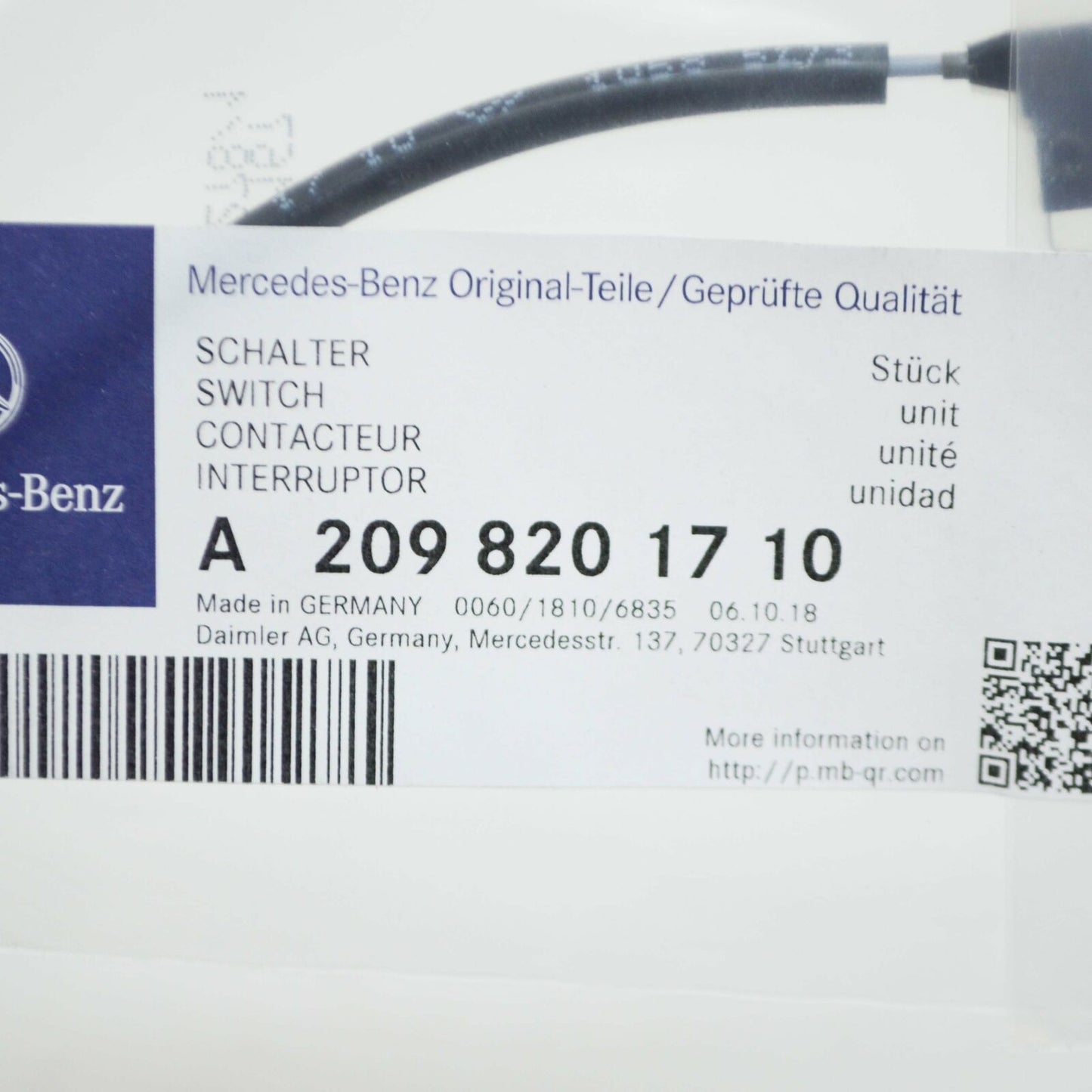 NEW MERCEDES-BENZ E COVERTIBLE A207 FOLDING TOP SWITCH A2098201710 ORIGINAL