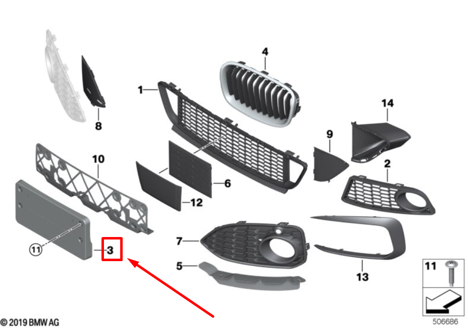 new bmw 2 cabrio f23 front bumper licence plate base 51138062181 8062181