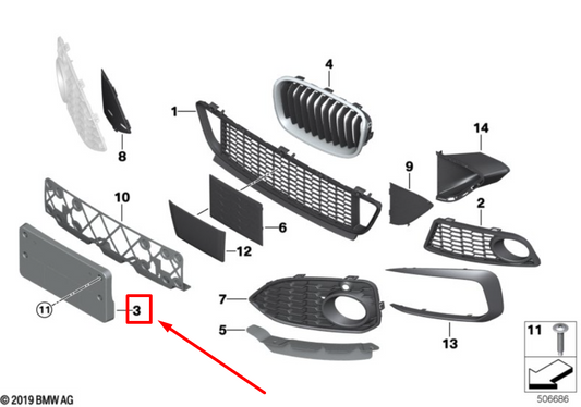 new bmw 2 cabrio f23 front bumper licence plate base 51138062181 8062181