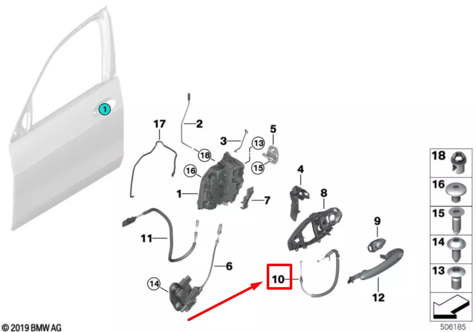 NEW BMW X6 G06 FRONT OUTSIDE DOOR HANDLE BOWD. CABLE 51217474622 7474622