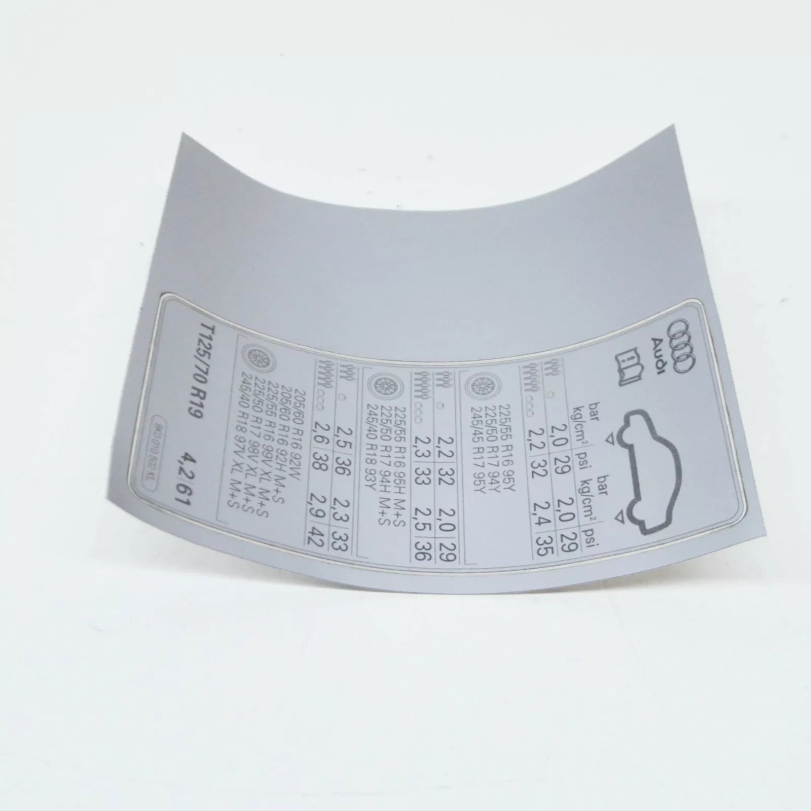 NEW AUDI A4 B8 TYRE PRESSURE DATA PLATE 8K0010502KL ORIGINAL