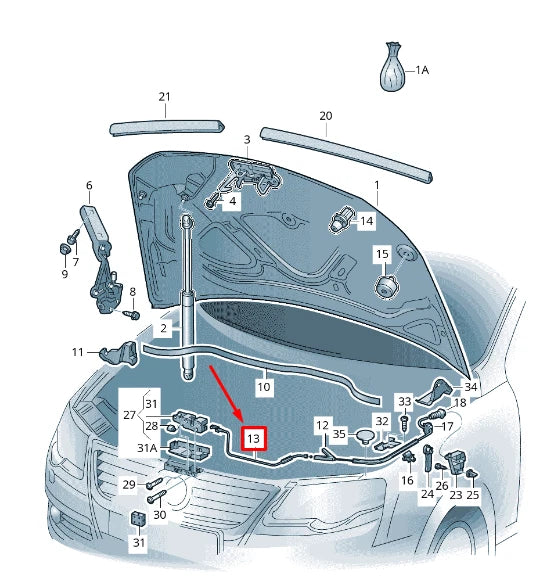 NEW VW PASSAT CC 35 FRONT HOOD LOCK CABLE 3C1823531 ORIGINAL