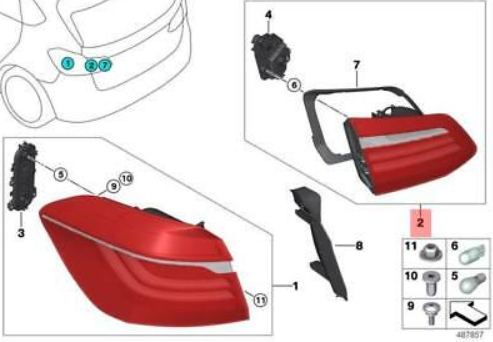 new bmw 2 active tourer f45 rear left inner taillight 63217461477 original