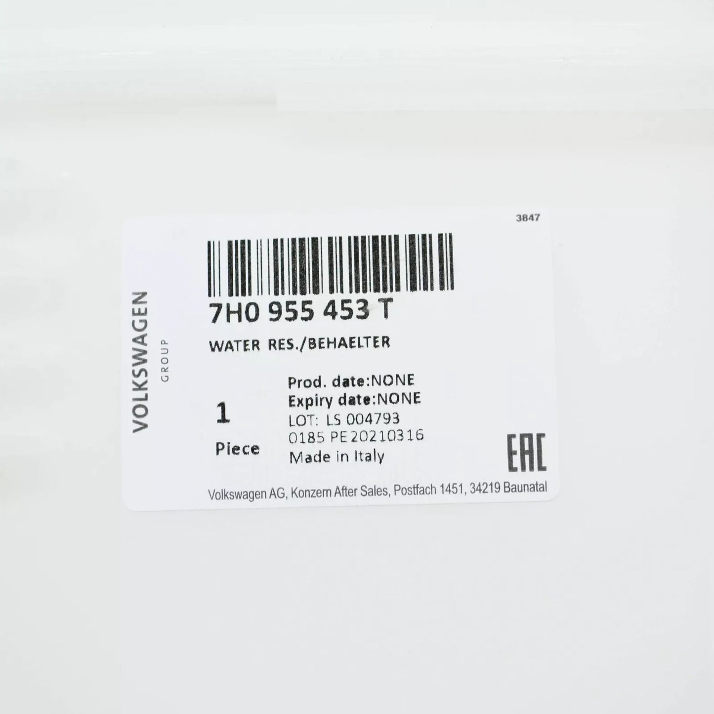 NEW VOLKSWAGEN TP T5 WINDSHIELD WASHER RESERVOIR FLUID TANK 7H0955453T