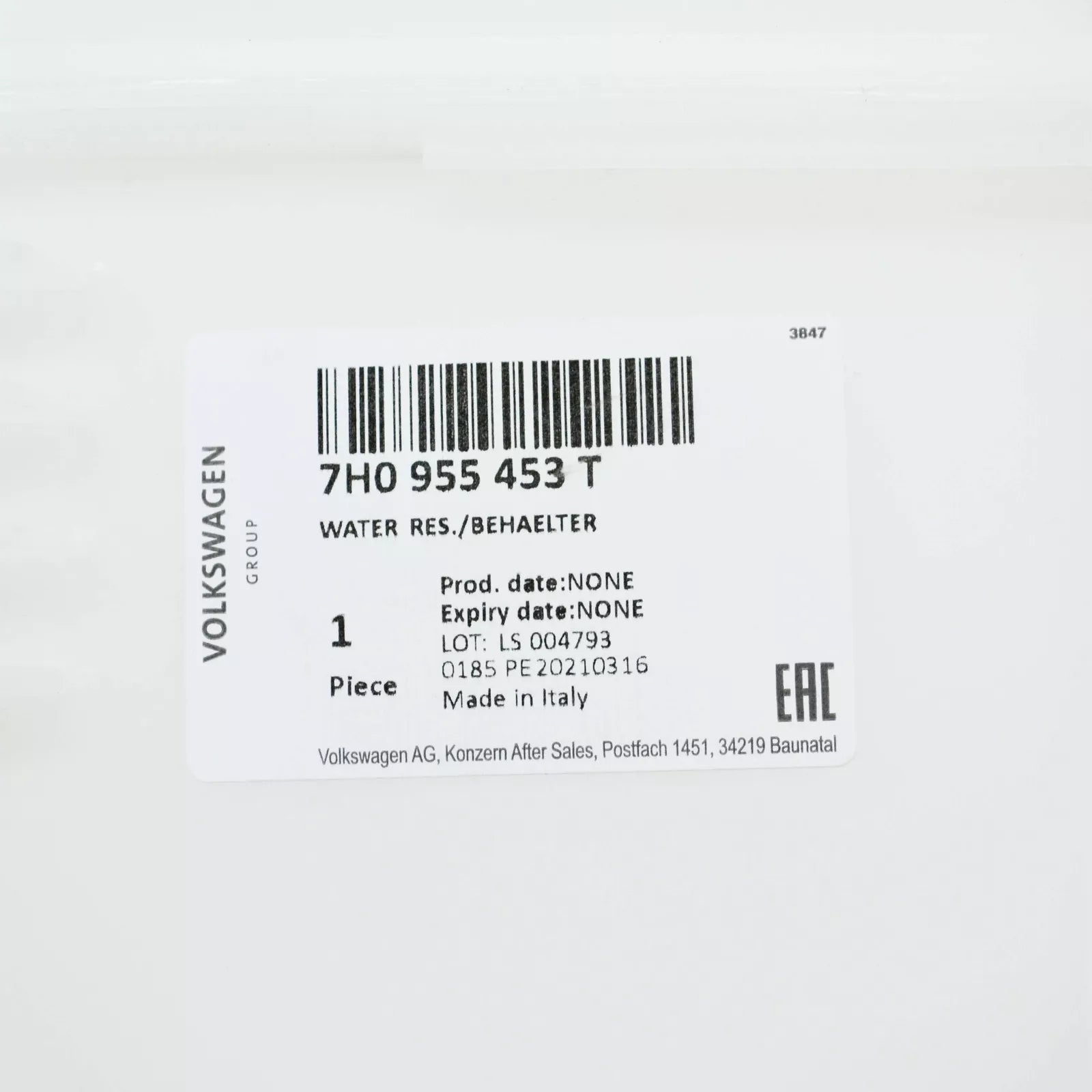 NEW VOLKSWAGEN TP T5 WINDSHIELD WASHER RESERVOIR FLUID TANK 7H0955453T