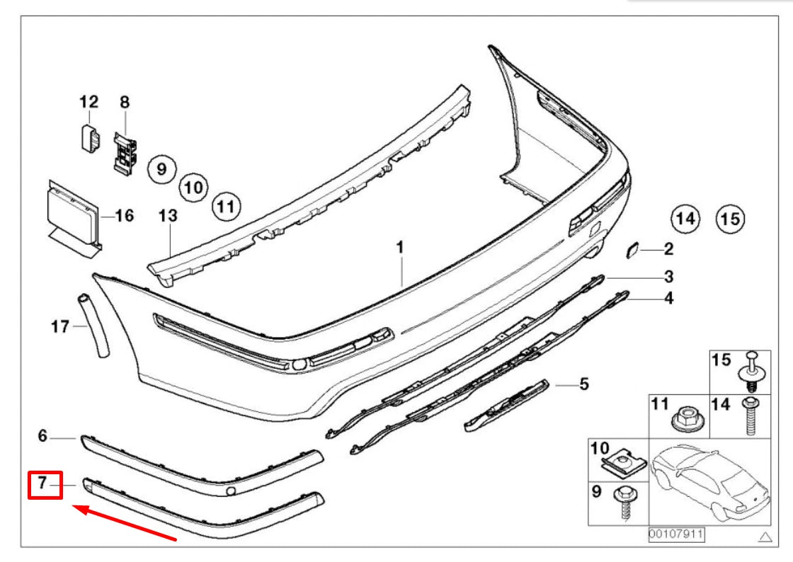 NEW BMW 5 E39 REAR RIGHT M5 REAR BUMPER RUB STRIP 2498734 51122498734 ORIGINAL