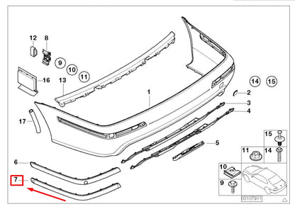 NEW BMW 5 E39 REAR RIGHT M5 REAR BUMPER RUB STRIP 2498734 51122498734 ORIGINAL