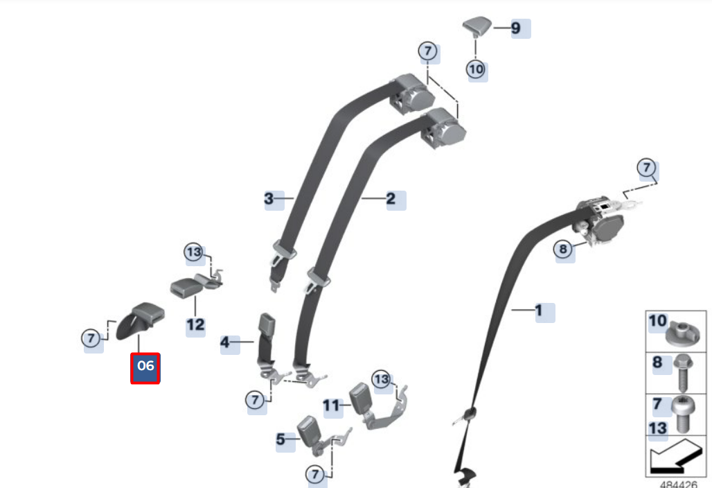 new bmw 5 g30 rear middle seat buckle lower 72117412785 original