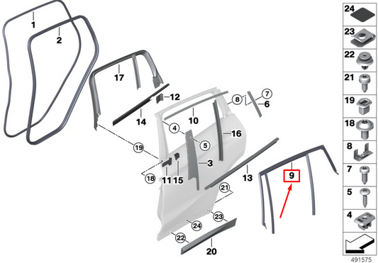new bmw x4 f98 rear right door window guide trim 51357416500 original