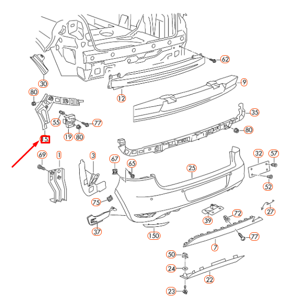 NEW VOLKSWAGEN GOLF MK6 REAR BUMPER LEFT GUIDE PROFILE 5K6807393C ORIGINAL