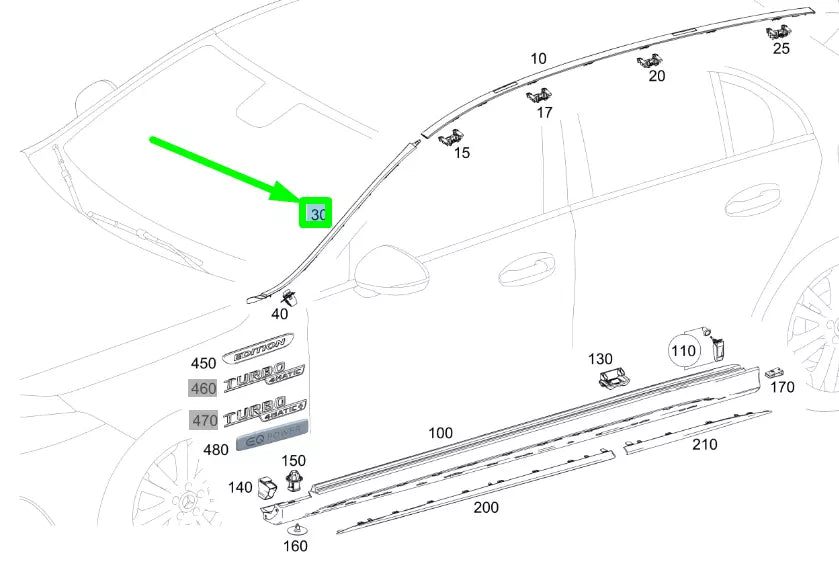 NEW MB A W177 FRONT WINDSHIELD RIGHT SIDE WATER DEFLECTOR A1776903000
