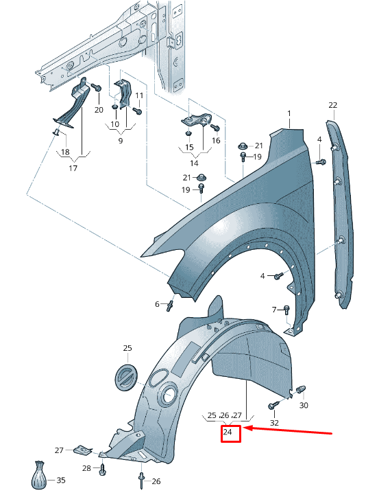 new vw t-roc a1 front left inner fender 2ga809957f original