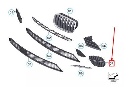 NEW BMW X5 E70 FRONT BUMPER LEFT OPEN GRILLE 51117222857 7222857 ORIGINAL