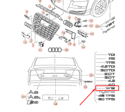 NEW AUDI A8 D4 REAR 'W12' EMBLEM BADGE 4H0853743B2ZZ ORIGINAL