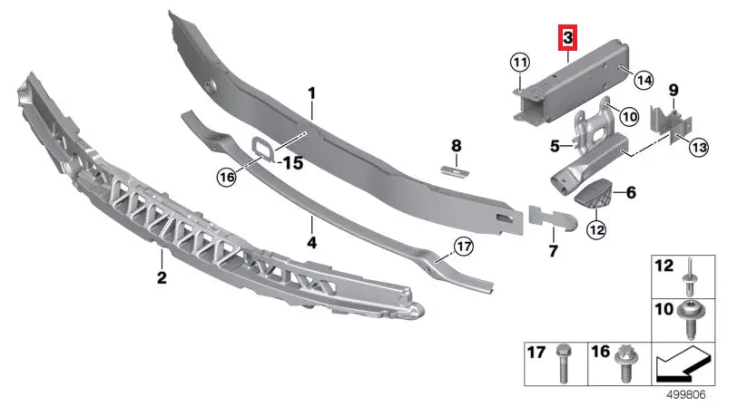 NEW BMW 4 F32 FRONT LEFT BUMPER REINFORCEMENT EXTENSION 51117289907 ORIGINAL