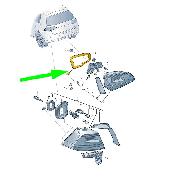 NEW VW GOLF MK7 REAR RIGHT INNER TAIL LIGHT SEAL 5G0945192 ORIGINAL