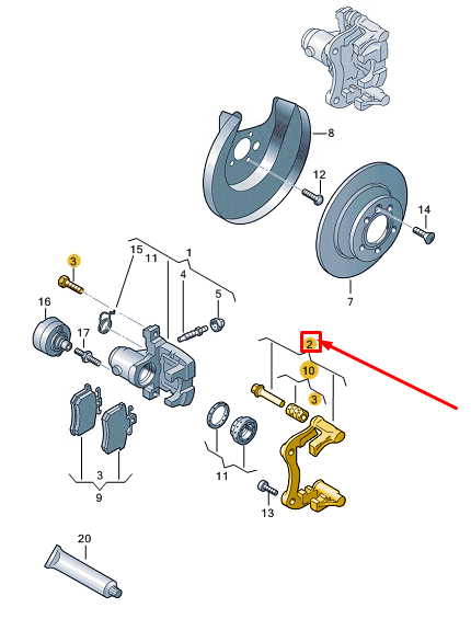 new vw polo aw mk6 rear left brake caliper carrier 2q0615425b original