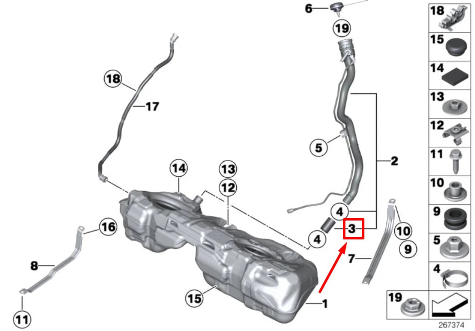 NEW BMW 2 CABRIO F23 FUEL FILLER KNECK 16117305467 7305467 ORIGINAL