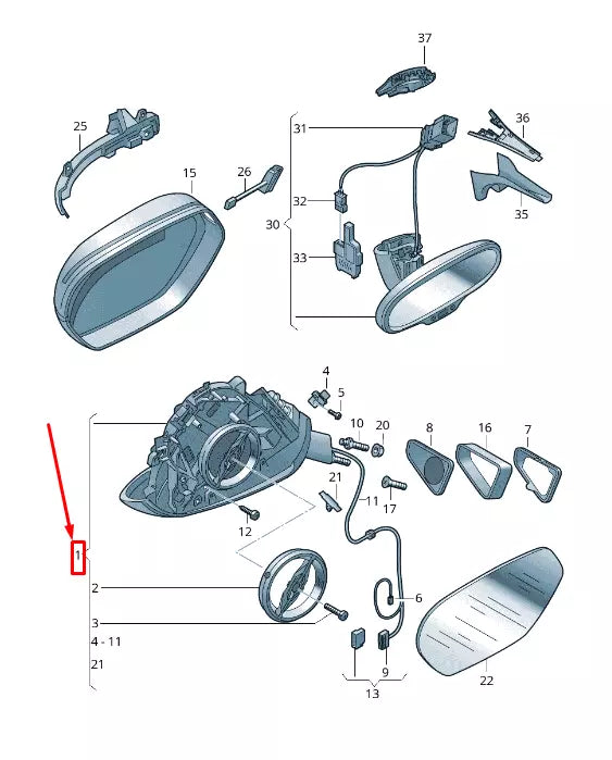 NEW AUDI A7 SPORTBACK 4G FRONT RIGHT MIRROR MOUNTING 4G8858532GGRU ORIGINAL