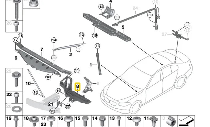 NEW BMW 6 CONVERTIBLE F12 FRONT LEFT HEADLIGHT SUPPORT 51647211519 2013 ORIGINAL