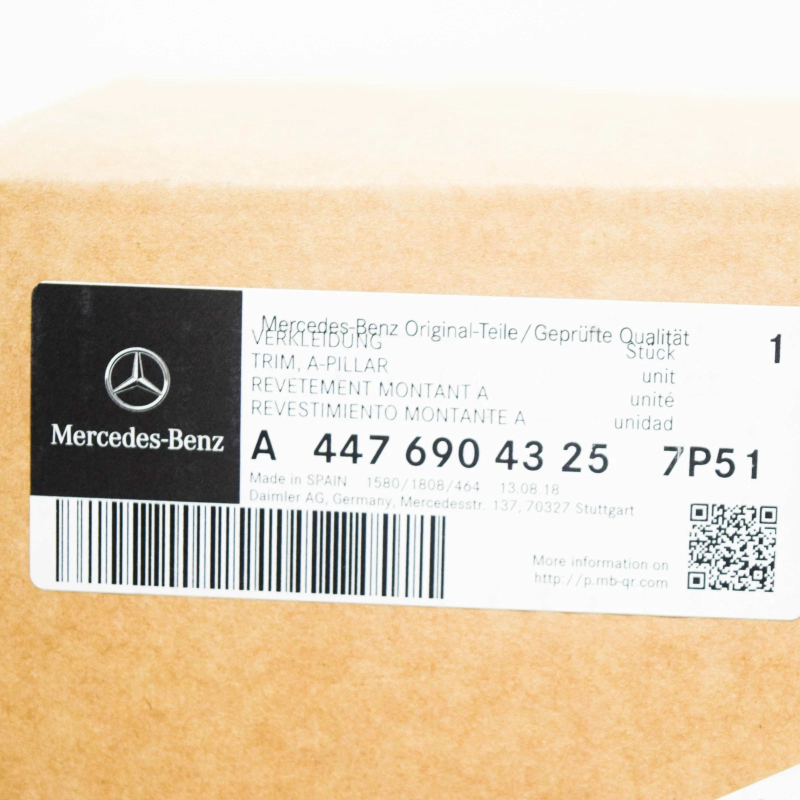 NEW MB VITO W447 FRONT RIGHT A-PILLAR COVER TRIM A44769043257P51 ORIGINAL