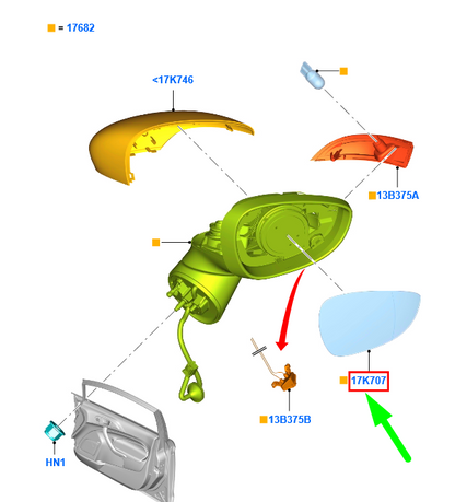 new ford fiesta mk6 wt front right door mirror glass lhd 1531440 original