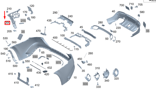 new mb gle w167 coupe rear left bumper mounting rail a1678805208 original