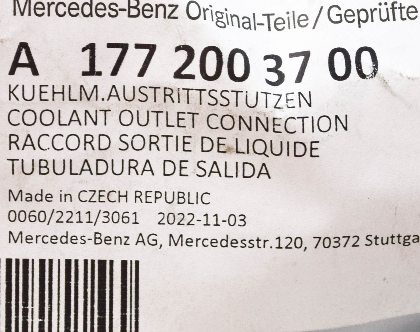 NEW MERCEDES-BENZ A W177 COOLANT OUTLET CONNECTION A1772003700 ORIGINAL