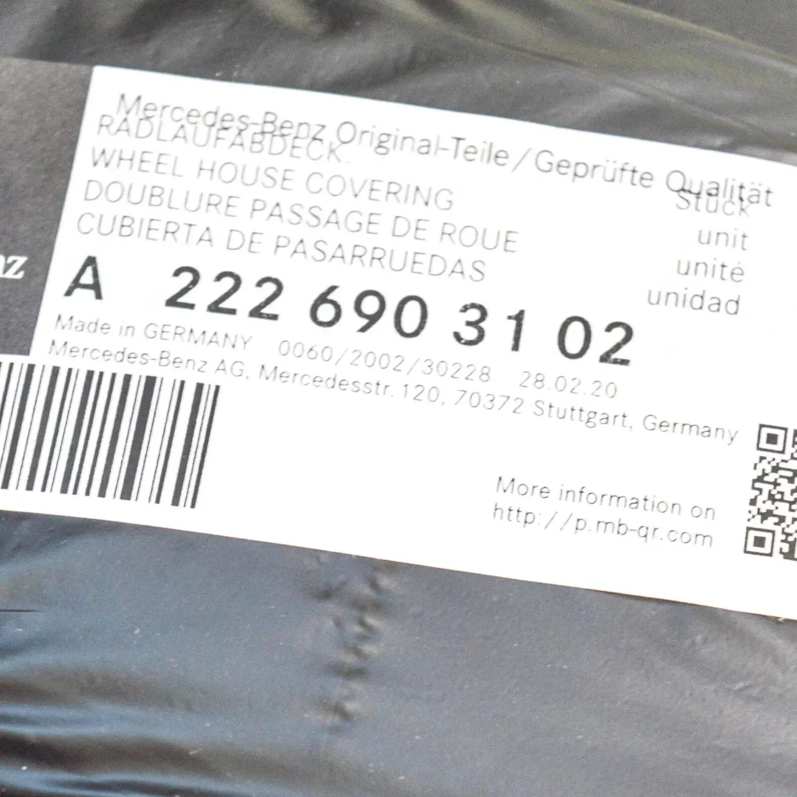 NEW MERCEDES-BENZ S W222 FRONT LEFT WHEEL HOUSING LINER A2226903102 ORIGINAL