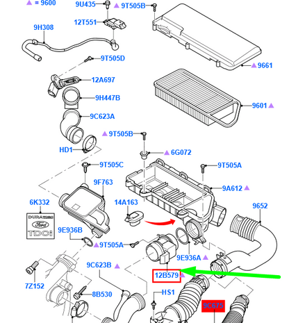 new ford fusion mk1 air flow sensor 2s6q-12b579-ab 1348614 ne original