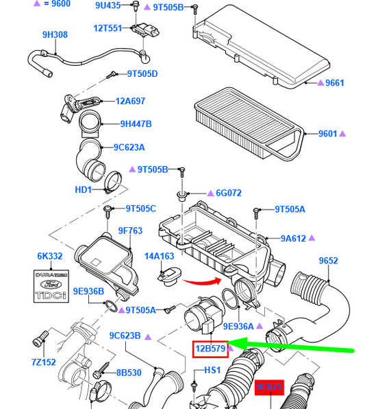 new ford fusion mk1 air flow sensor 2s6q-12b579-ab 1348614 ne original