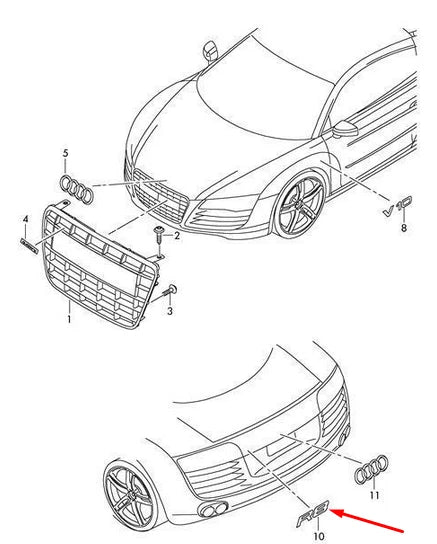 NEW AUDI R8 TRUNK LID R8 BADGE EMBLEM CHROME 420853741A2ZZ 2015 ORIGINAL